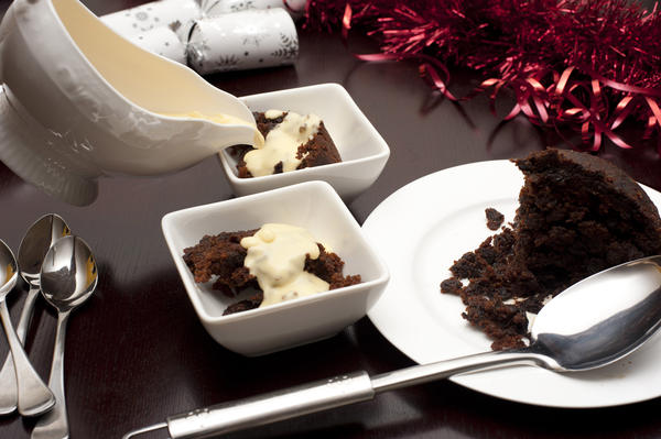 Rich fruity Christmas pudding with brandy sauce-8070 | Stockarch Free