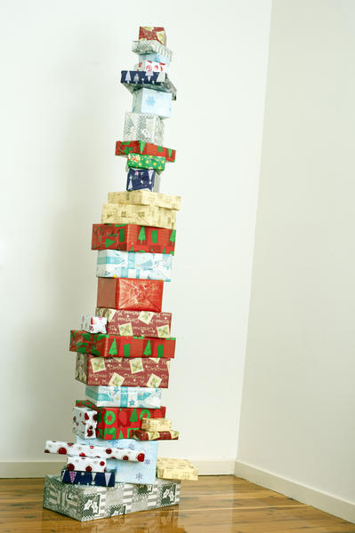 Tall stacked tower of Christmas gifts-8247 | Stockarch Free Stock Photo
