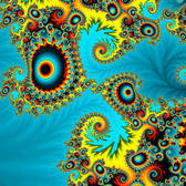 an unusual fractal pattern of seemingly random but mathematically seeded shapes and colours