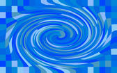 a blue checked background with a twisting whirlpool like distortion, illustrarion with an aquatic colour sceheme