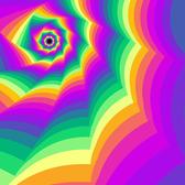 A colourful rainbow coloured computer generated &#039;spiral&#039; pattern