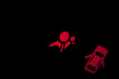 Illuminated red warning signs on a car dashboard for the airbag and an open door , with copyspace