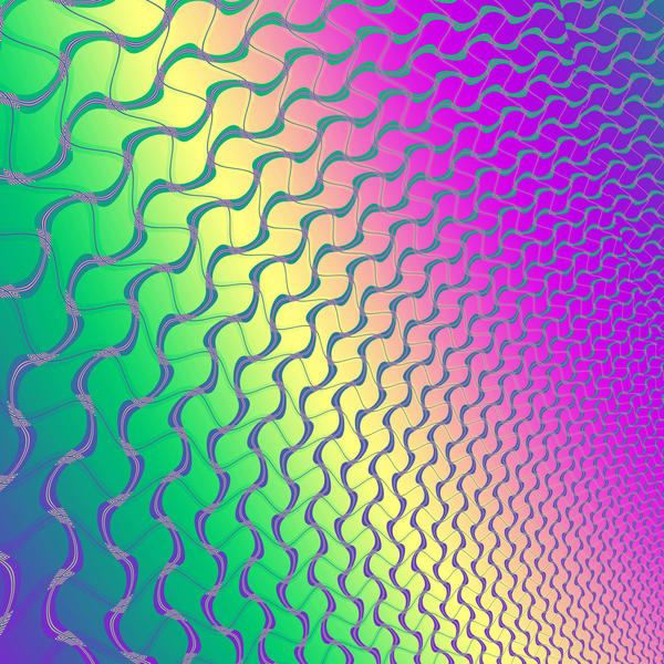 a rainbow coloured background with overlaid curved mesh