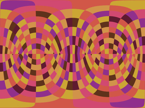 an orange backdrop of overlapping and transparent lines forming a distorted curved compostion