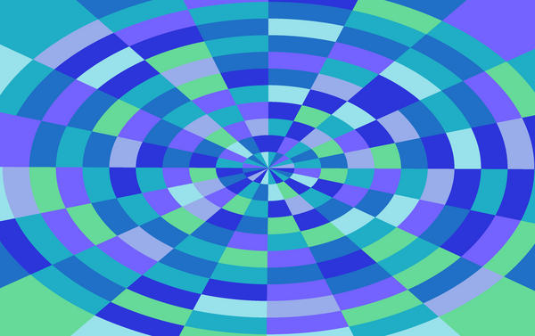 checked background wrapped into a circle featuring blue purple and green tiles