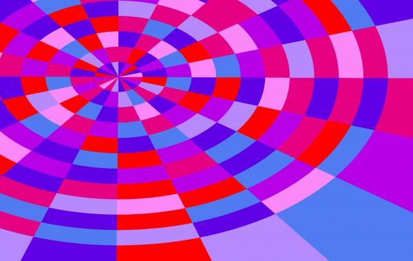 concentric circles and lines emanating from a central point, colourful background of pink and purple colours