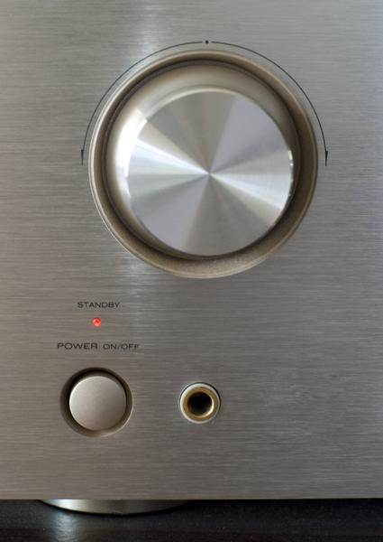 Close up on the front of a home entertainment sound system amplifier reciever