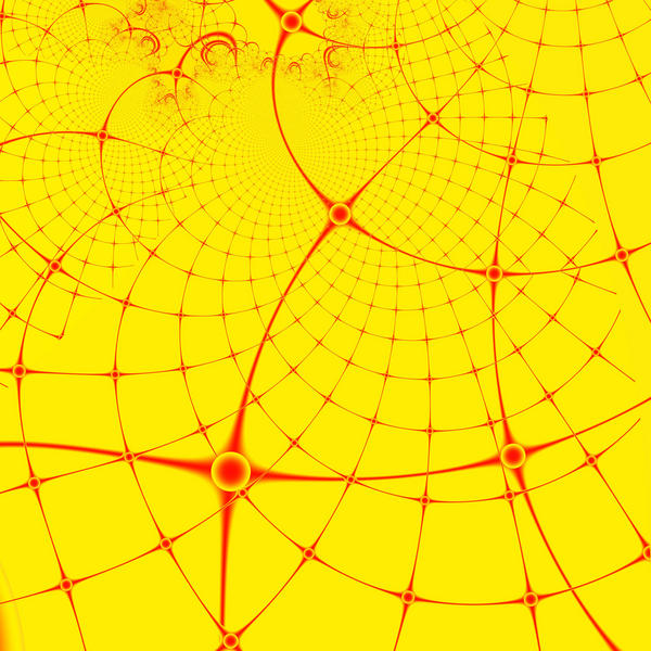 red cruved and twisted mesh design on a yellow background