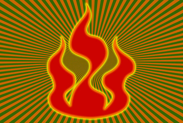 flames icon on a zooming radial lined backdrop