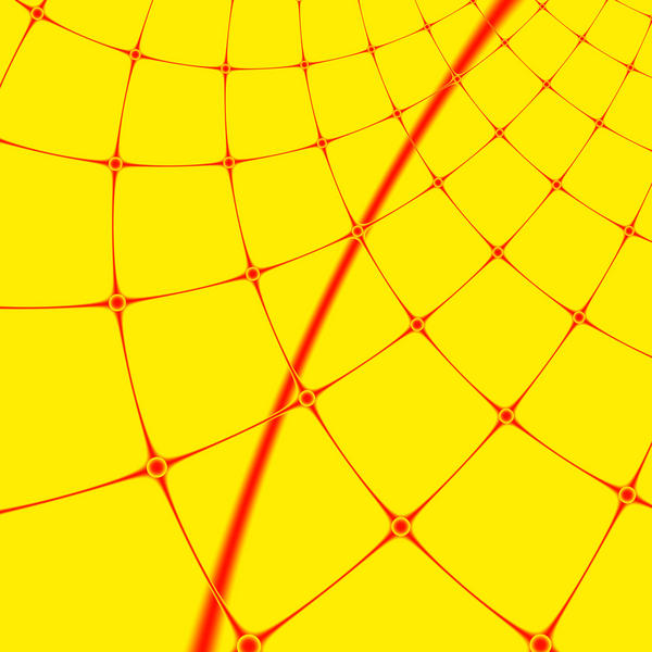 red cruved mesh design on a yellow background