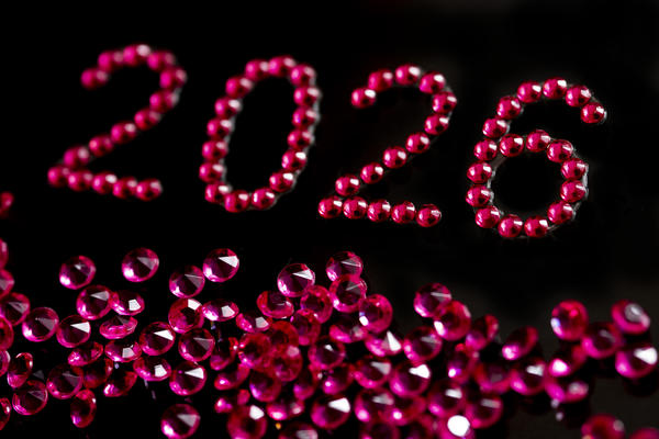 new year 2026 written out in red sparkling jewels
