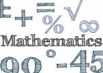 hand drawn effect lettering spelling mathematics surrounded by various math related symbols