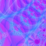 a purple and blue fractal composed of overlapping loops of misty translucent colour