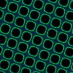 computer generated backdrop of green squares with glowing edges