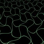a computer generated background of wavy green lines on a black backdrop